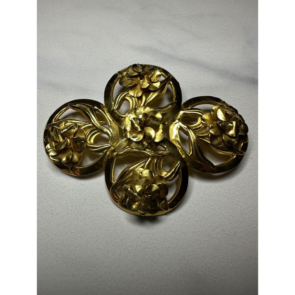 Vintage Sterling by Coro Gold Vermeil Floral Quatrefoil Brooch Pin 18g